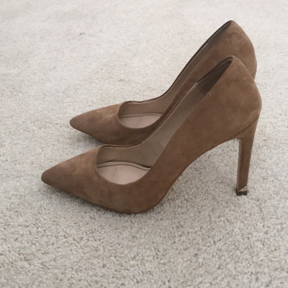 camel suede pumps